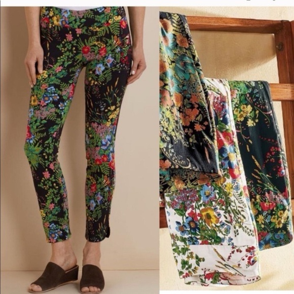 Soft Surroundings in bloom pull on stretchy pants midnight garden size small
